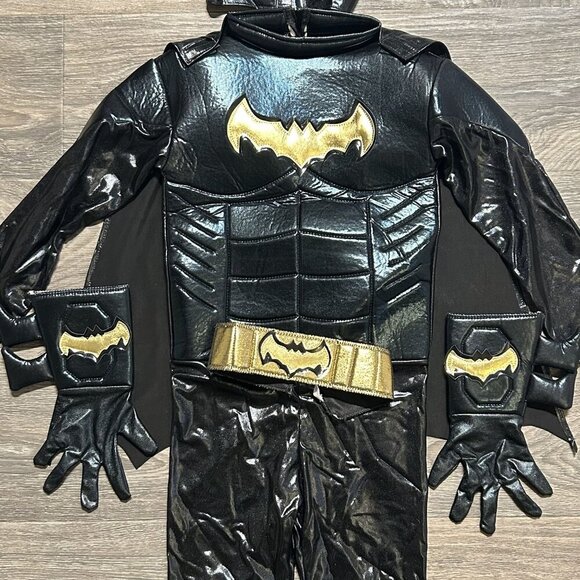 Batman Costume Kids Size Medium Superhero Halloween Jumpsuit with Cape - Picture 4 of 15